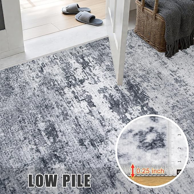 FXRHLP 2.6x8 Washable Runner Rug：Modern Abstract Kitchen Soft Carpet Grey
