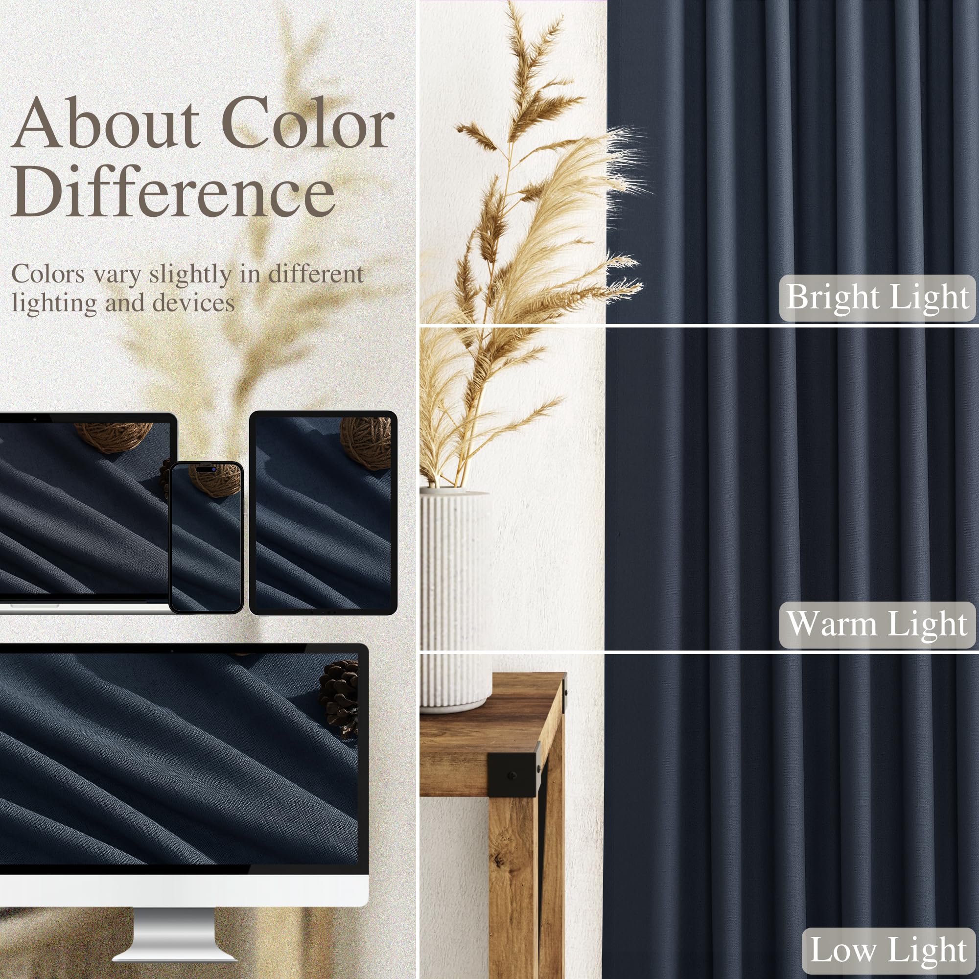 Nanspring Vintage Blue Linen Curtains 96 Inches Long 2 Panels Set for Living Room Bedroom Back Tab Rod Pocket Semi Sheer Light Filtering Drape for Bedroom Vintage Country Decor Protect Privacy 52x96