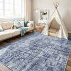 9x12 Washable Area Rug for Living Room Bedroom: Non-Slip Modern Navy Blue