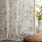 jinchan Floral Linen Curtains for Living Room 63 Inch Length Blue Flower Curtain Rod Pocket Back Tab Farmhouse Curtains with Printed Floral Bedroom Window Curtain Set, 2 Panels Blue