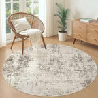 UERMEI 5ft Round Area Rug Living Room Rugs - 5x5 Washable Neutral Modern Abstract Soft Thin Rug Indoor Floor No Slip Rug Carpet for Bedroom Under Dining Table Home Office Decor - Golden Grey