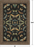 Hazo Haus Living Room Rug Black Boho 6x9 - Dining Room Rugs for Under Table, Bedroom, Insect Bug Eclectic Home Décor, Washable Non Slip Foldable