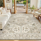 Madane 6x9 Area Rugs for Living Room, Vintage Washable Rug, Ivory/Brown