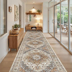 Madane Hallway Runner 3x14 - Runner Rugs 14ft Washable Entryway Rug Vintage Kitchen Runners Non Slip Indoor Area Rug Farmhouse Carpet Runner for Bathroom Living Room Bedroom, Turmeric/Grey