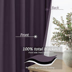Guken 100% Blackout Curtains 96 Inch Length 2 Panels Set for Living Room Bedroom Back Tab Thermal Insulated Black Out Linen Drapes Room Darkening Window Curtains 96 Inches Long,Plum