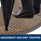 Smiry Half Circle Front Door Mat Outside Entrance, Heavy Duty Sturdy Natural Rubber Doormat, Trap Dirt and Moisture, Low Profile Mats for Indoor Outdoor Entry, Irregular Triangle (35x23, Brown)