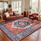SERISSA 6x8 Area Rugs for Living Room, Large Washable Non-Slip Boho Rug, Ultra Soft Vintage Rust Oriental Tribal Print Distressed Carpet for Bedroom Dining Room Dorm Office Home Decor