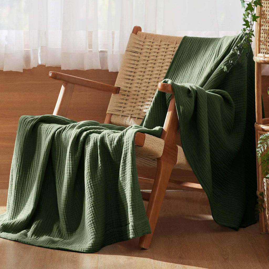 Bedsure 100% Cotton Muslin Throw Blanket Twin XL for Bed - 4-Layer Breathable and Lightweight Soft Gauze Muslin Blankets for Adults, Thin Summer Blanket for College Dorm, Olive Green, 66x90 Inches