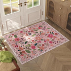 Rugcomf Door Mat Indoor Entrance 2x3 Rug Machine Washable Boho Floral Small Area Rug Non-Slip Low Pile Throw Rugs for Entryway, Kitchen, Front Door Indoor Entrance, Entry, Kids Room (Pink)