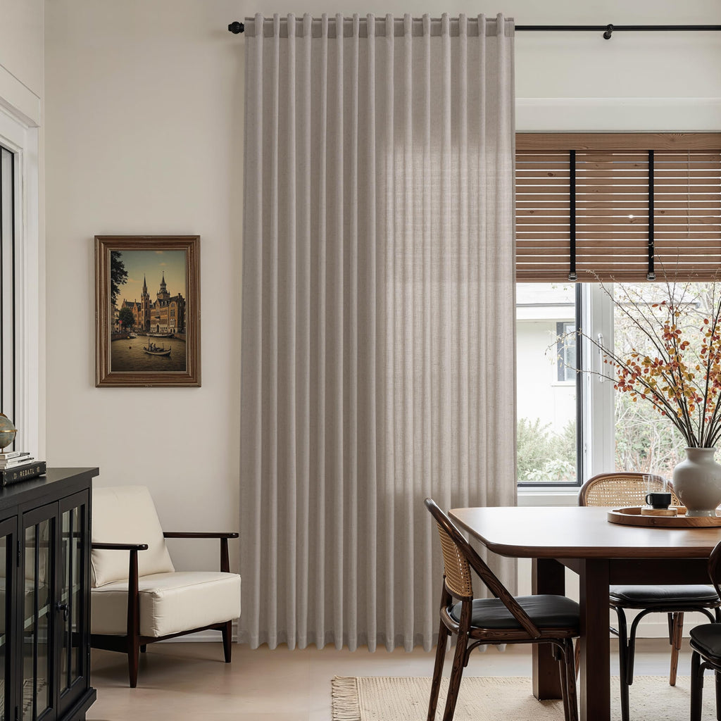 Nanspring Stone Beige Curtains 90 Inches Long for Living Room Linen Light Filtering Semi Sheer Curtain Back Tab Rod Pocket Simple Modern Elegant Farmhouse Decor Drapes for Bedroom 52x90, 2 Panels