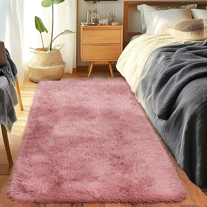 Quntue Runner Rugs for Bedroom 2x6 Rug Runners for Hallways Non Slip Soft Shag Bedside Rug, Fluffy Area Rug Throw Rugs for Living Room, Floor Carpet Runner for Nursery Kids Dorm, Blush