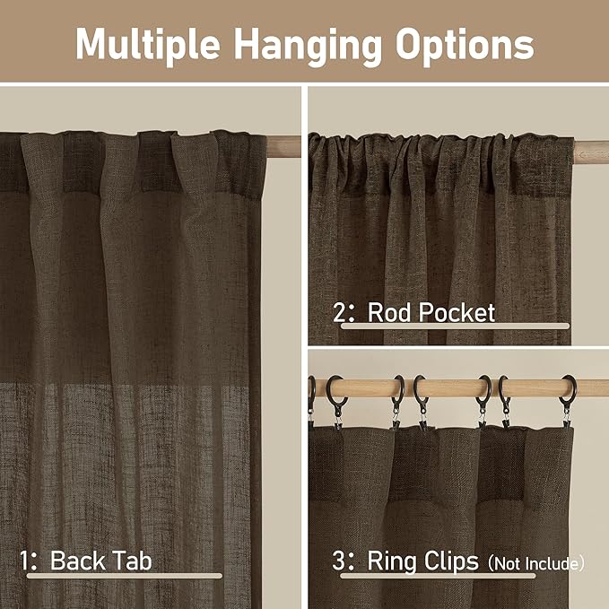 LAMIT Brown Linen Curtains for Living Room 84 inch Length 2 Panels