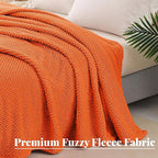 Whale Flotilla Queen Size Fuzzy Fleece Blanket, Fluffy Warm Soft Jacquard Bed Blankets for All Season, Lightweight and Cozy, 90x90 Inch, Burnt Orange