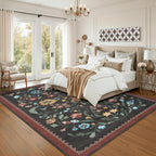 GarveeHome Washable Rug 3x5 Area Rugs for Living Room, Floral Rug for Bedroom, Soft Boho Non Slip Throw Rugs with Rubber Back, Low Pile Stain Resistant Vintage Floral Carpet for Dining Room, Red