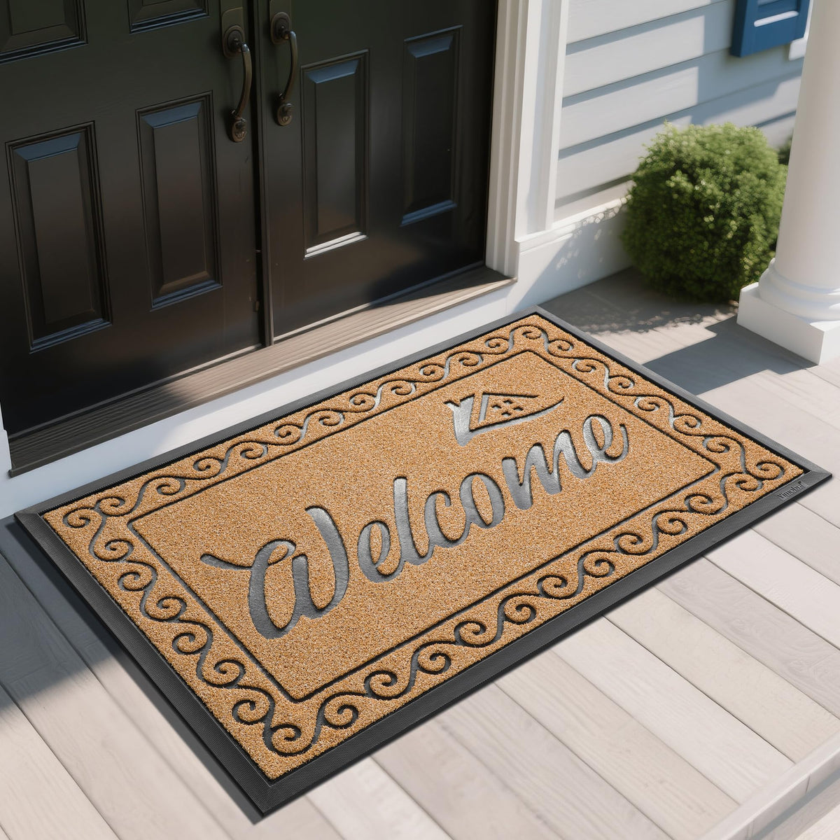 Yimobra Welcome Mat, Heavy Duty Sturdy Door Mats for Home Entrance Outdoor Indoor, Front Doormat for Outside Patio Floor Entry Porch Garage Office, Waterproof, Low Profile, 60 x 36, Black Grey