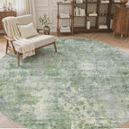 8x8 Green/Ivory Round Rug 8ft Living Room Circle Rug Vintage Round Area Rug Non Slip Indoor Carpet for Apartment