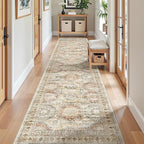 Long Bathroom Rugs Runner - Washable Runner Rugs for Hallway 2x10, Ultra-Thin Soft Kitchen Carpet Runner, Anti Slip Backing Runner Rugs for Entrance, Bedroom, Living Room(2'x10', Brown/Pink)