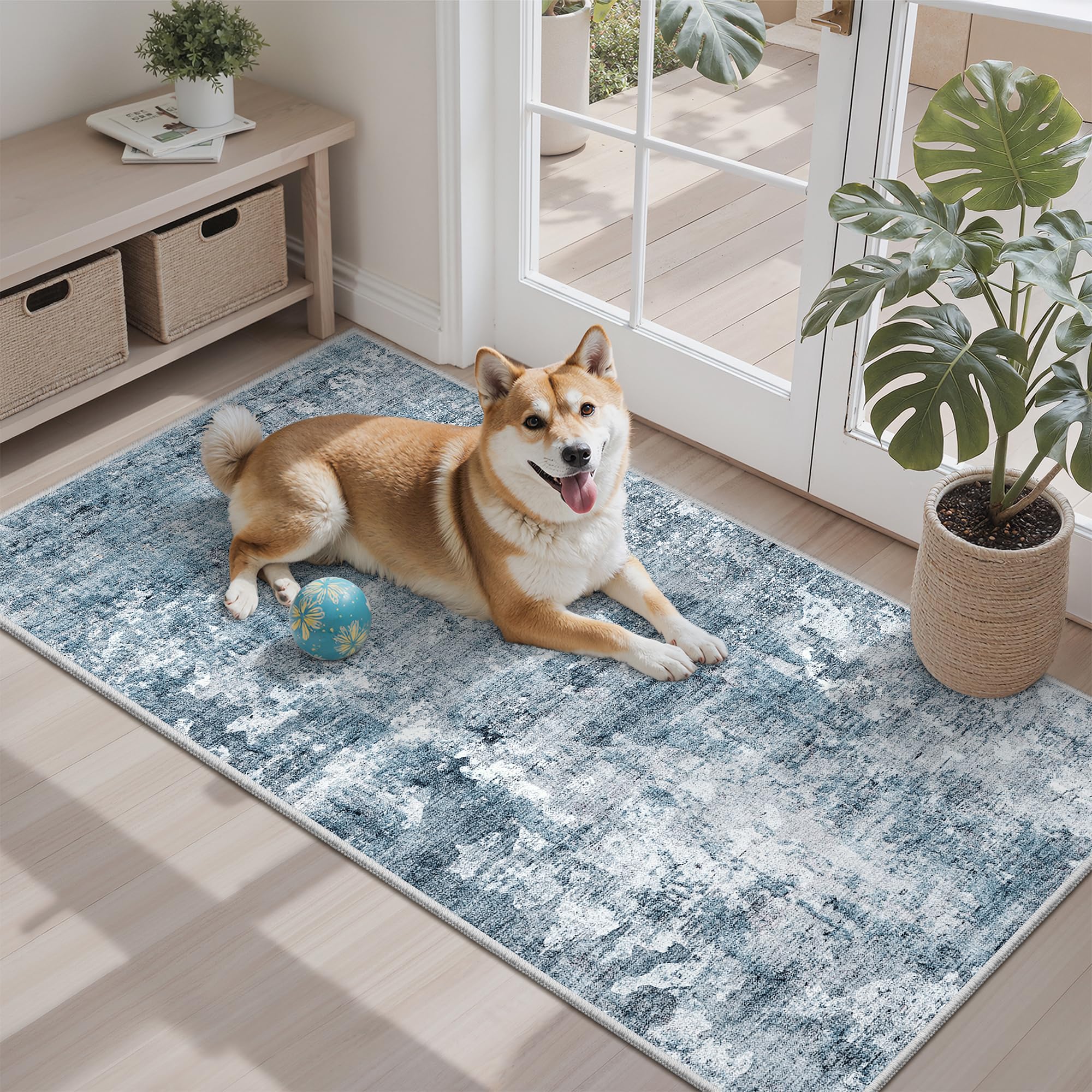 Soalmost 2x4 Abstract Washable Rugs for Entry, Kitchen Area Rug Blue/Grey