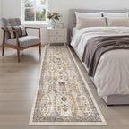 Madane Kitchen Runner Rug 2x7 with Rubber Backing Non Slip, Brown/Gold