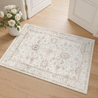 Madane 2x3 Washable Rugs for Entryway, Low Pile Non-Slip Small Area Rug Kitchen Door Mat, Vintage Soft Throw Neutral Rug Floor Mat for Indoor Front Entrance Bathroom Hallway (2 x 3, Brown/Ivory)