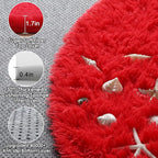 ONASAR Red Round Area Rug 4ft, Soft Bedroom Circle Rugs Floor Mat for Kids Girls Teen Room, Kawaii Fluffy Plush Shaggy Carpet for Nursery Living Room Playroom Christmas Home Decor Princess Castle