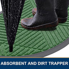 Smiry Half Circle Front Door Mat Outside Entrance, Heavy Duty Sturdy Natural Rubber Doormat, Trap Dirt and Moisture, Low Profile Mats for Indoor Outdoor Entry, Irregular Triangle (29.5x17, Green)