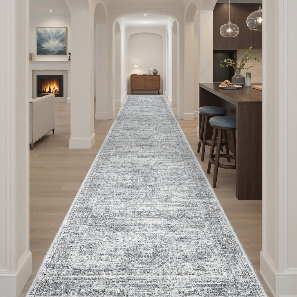 Soalmost Washable Hallway Runner Rug 3x18 Kitchen Entry Rugs Non-Slip, Grey