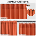 Extra Long Curtain Bright Orange Morden Linen Blend Light Filtering Back Tab Curtains for Long Winodws 120 Inches Length, Semi Sheer Privacy Drapes for Living Room, 52x120 inch, 2 Panels