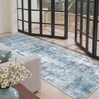 Runner Rug 3x8 Washable Non-Slip Hallway Runner Rugs for Kitchen Bathroom Laundry Room Blue/Grey Vintage Floor Carpet Runners for Hallways Entryway