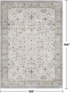 Hazo Haus Boho Light Grey Living Room Rug 10x14 - Modern Vintage Eclectic Floral Pastel Neutral Taupe, Washable Low Pile Non-Slip Extra Large Area Rugs for Dining Under Table Bedroom Lounge
