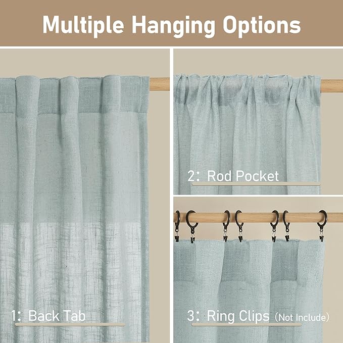 LAMIT Linen Curtains 108 Inches Long for Living Room, Semi Sheer Panels