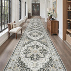 Madane Hallway Runner Rug 3x18 - Kitchen Rugs 18ft Washable Entryway Rug Vintage Kitchen Runners Non Slip Indoor Area Rug Farmhouse Carpet Runner for Bathroom Living Room Bedroom, Black