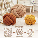 Uvvyui Knot Pillow Ball, Soft Home Decorative Pillows, Round Throw Pillow, Handmade Knotted Plush Pillow, Round Boucle Pillow Cushion (14 Inches Khaki)