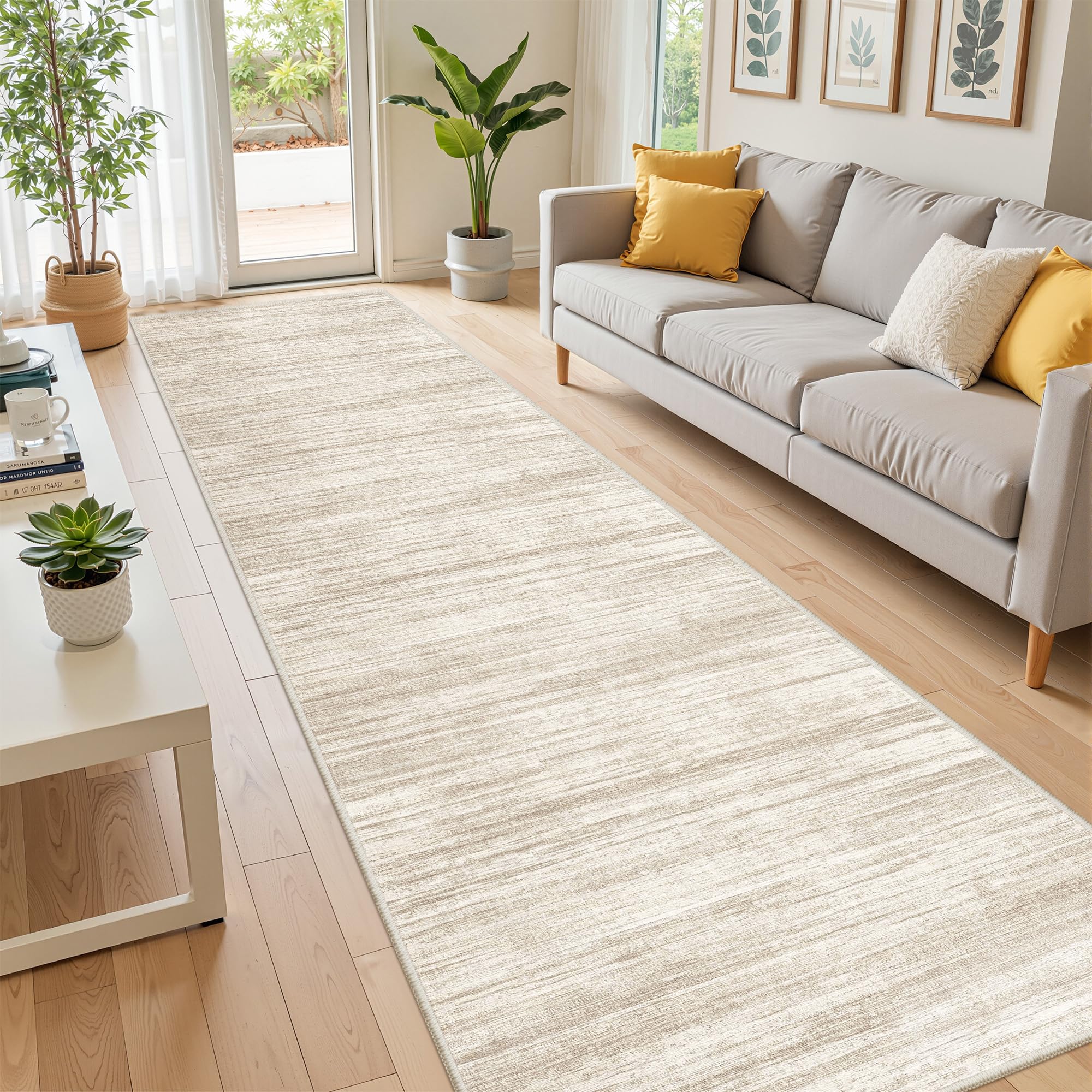 Restydon 2x12 Runner Rug Non Slip,Washable Hallway Runner Rug,Brown