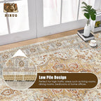 Washable Area Rug 4' x 6' Vintage Traditional Persian Mat - Foldable Distressed Non-Slip Machine Washable Carpet for Living Room Bedroom Kitchen Home Decor - Dove Gray and Coral