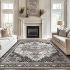 BEIMO Area Rugs 8x10 for Living Room Bedroom, Modern Vintage Machine Washable Large Dark Grey Rug Soft Rug, Low Pile Floor Carpet with Non Slip Backing for Dining Room