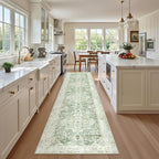 Madane Runner Rugs for Hallway 2x10 Long Washable Non-Slip Hallway Runner Rug Low-Pile Stair Kitchen Runner Soft Throw Carpet for Entrance Living Dining Laundry Room (Green/Ivory, 2 x 10)