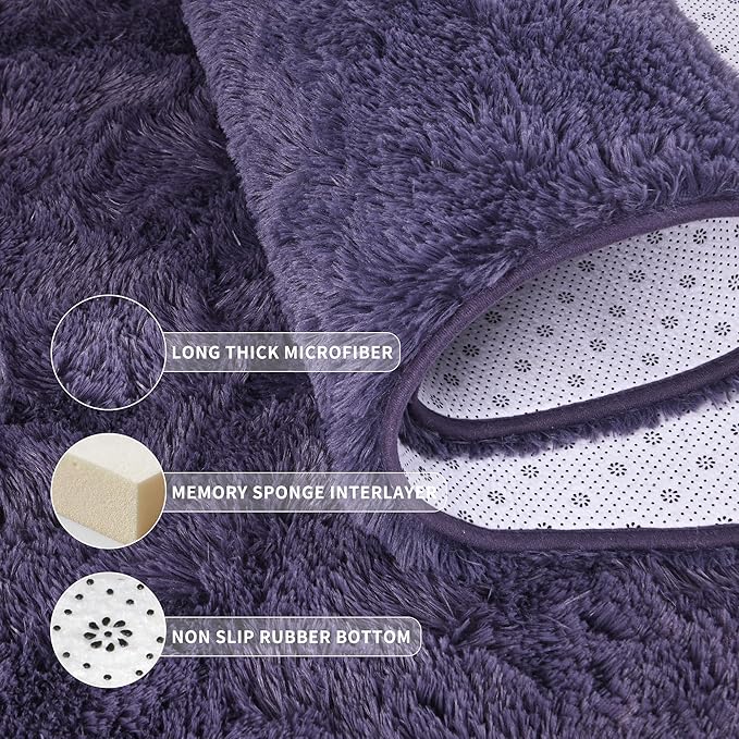 Tepook 4x6 Area Rugs for Living Room, Soft Fluffy Shag Gray Purple Rug for Bedroom Nursery, Modern Shaggy Plush Upgraded Non-Slip Carpet for Girls Boys Kids Room Dorm Home Decor