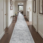 Washable Runner Rug 2.5x14, Non-Slip Long Hallway Runner for Entryway, Soft Vintage Kitchen Mats for Floor, Abstract Dining Room, Bedroom, Living Room Rugs(2.5'x14', Grey/Ivory)