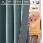 RYB HOME 100% Blackout Linen Textured Curtains 96 inches Long, Thermal Insulating Privacy Energy Saving for Bedroom Living Room Window Office Theater Baby Nursery, W 52 x L 96 in, Misty Blue, 2 Pcs