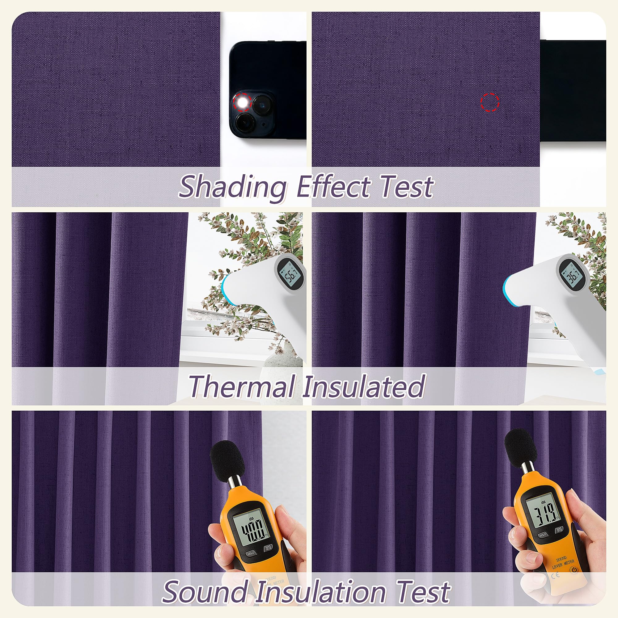 Guken New Purple 100% Blackout Linen Curtains 96 Inch Length 2 Panels Set for Living Room Bedroom Back Tab/Rod Pocket Thermal Insulated Farmhouse Black Out Drapes Room Darkening,52x96