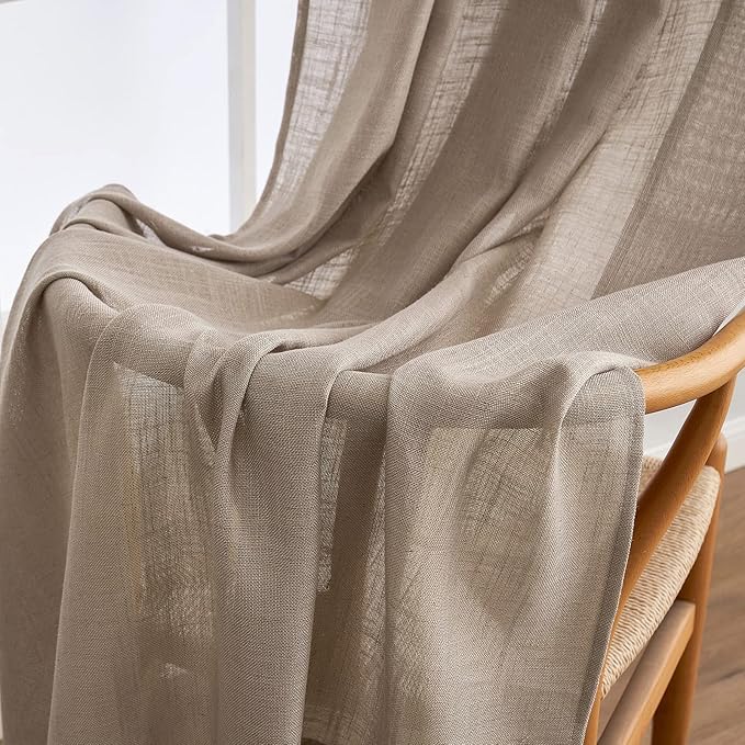 MIULEE Taupe Linen Curtains 84 Inch Length 2 Panels for Bedroom Living Room, Soft Thick Linen Textured Natural Window Drapes Semi Sheer Light Filtering Back Tab Rod Pocket Burlap Look Decor