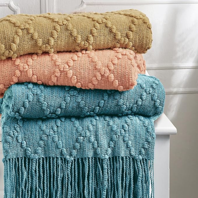 BOURINA Mustard Throw Blanket 50 x70 Inch Jacquard Throw Knitted Blanket