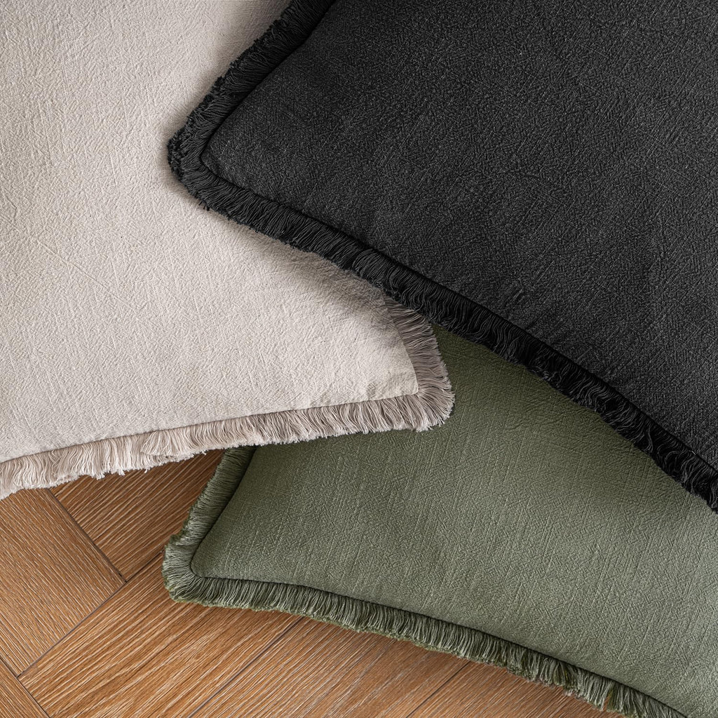MIULEE Boho Linen Fringe Decorative Throw Pillow Covers Black 18x18