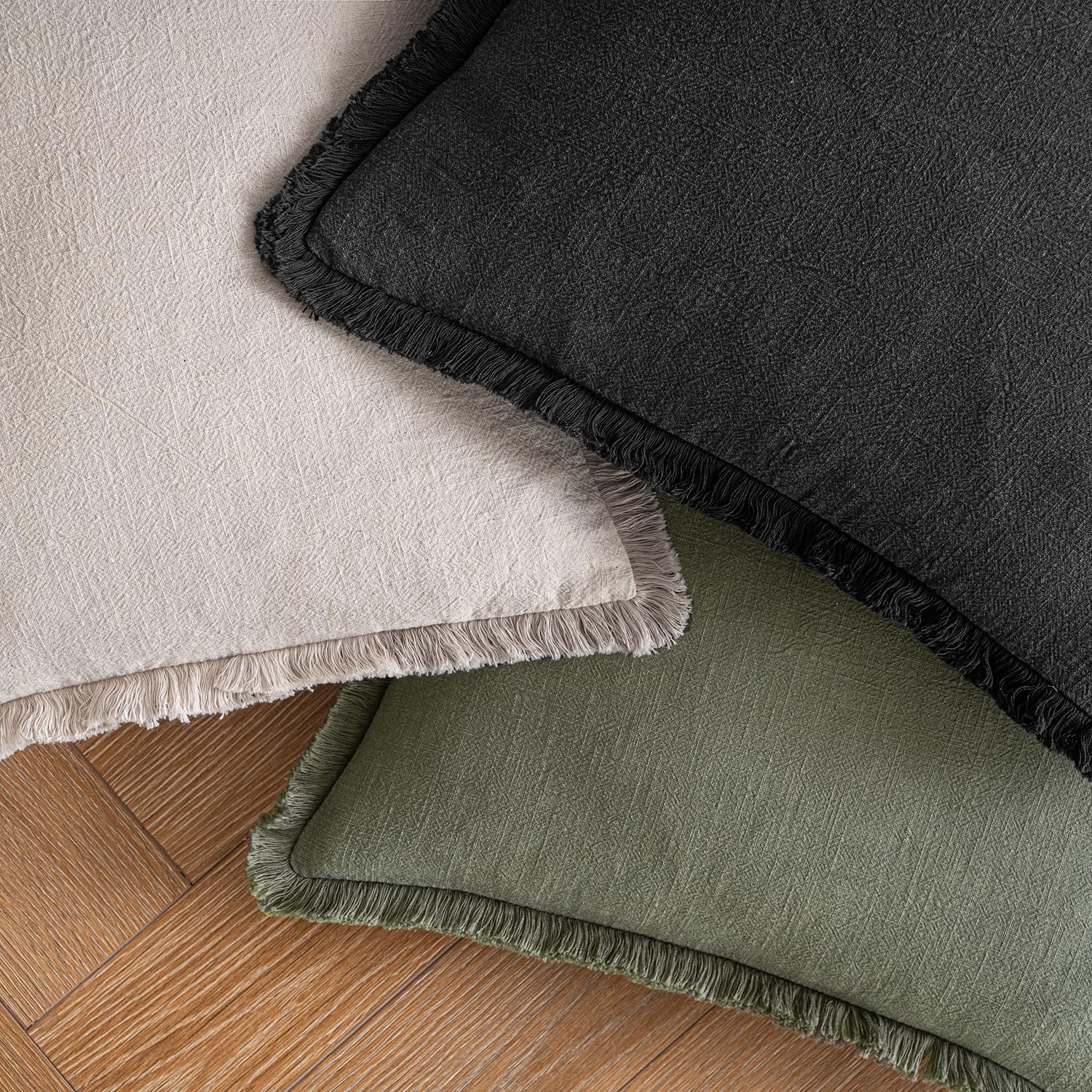 MIULEE Boho Linen Fringe Decorative Throw Pillow Covers Black 18x18