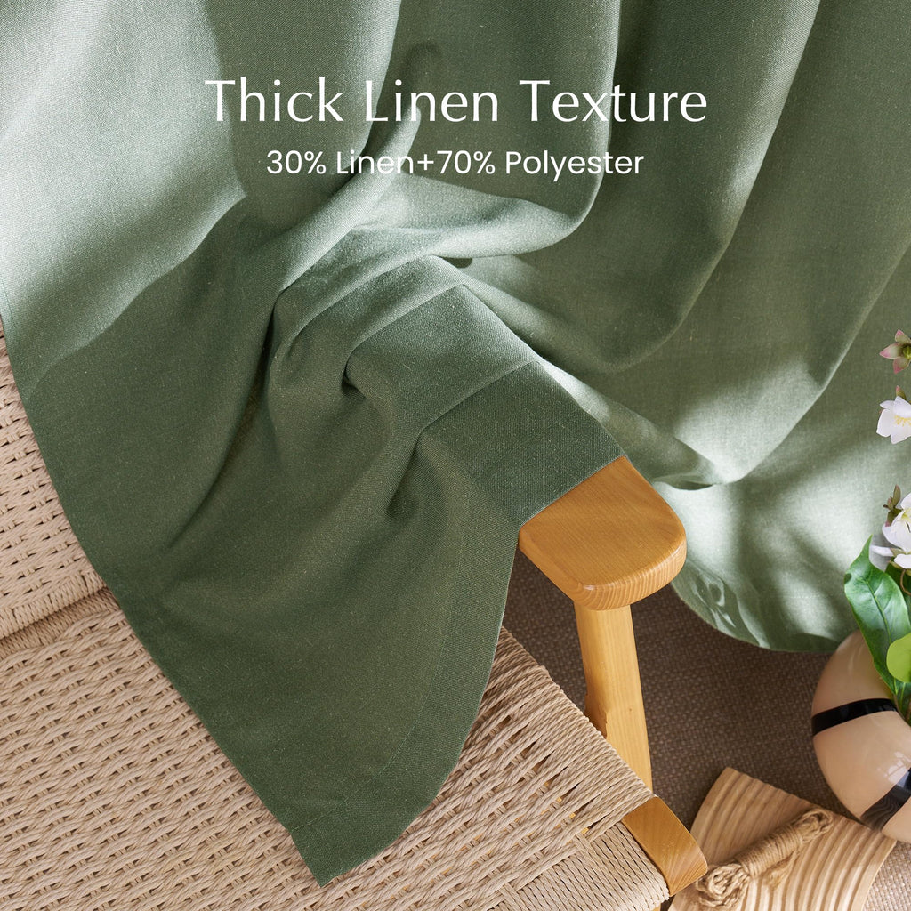 NICETOWN Linen Forest Green Curtains 96 inches Long, Grommet Privacy Assured Linen Blend Window Treatments with Light Filtering for Living Room/Bedroom, W55 x L96, 2 Panels