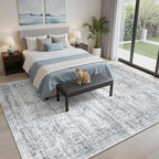 7x9 Area Rug for Living Room Washable Abstract Vintage Soft Thin Indoor Floor Non-Slip Carpet for Bedroom Dining Room Grey