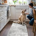 Washable 2x5 Hallway Runner Rug: Indoor Abstract Water Resistant Kitchen Entryway Rug Soft Living Room Bedroom Carpet Thin Low Pile Non Slip Floor Mat for Bathroom Laundry Room(2X5，Light/Grey)