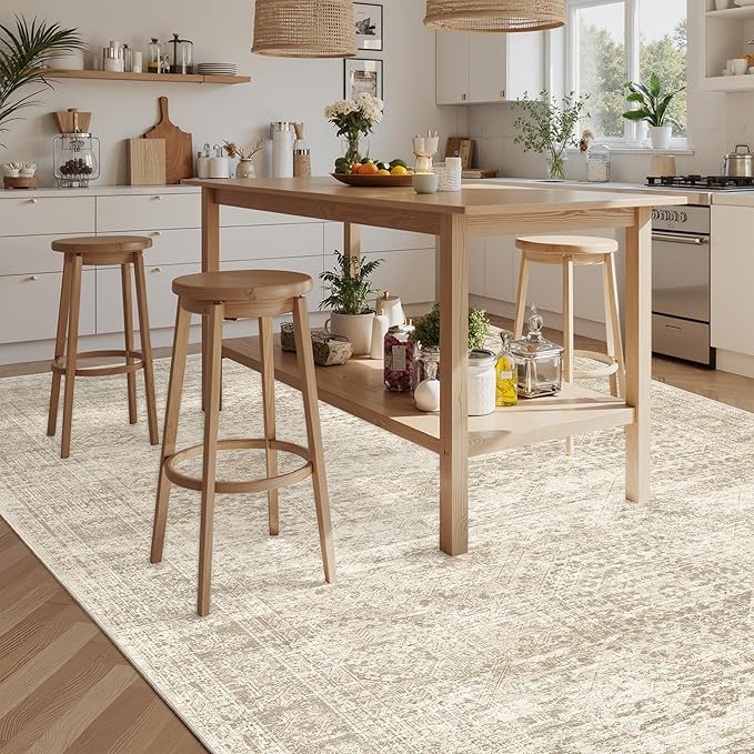 Soalmost Washable Area Rug 8x10 Large Soft Beige Rugs for Living Room