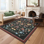 GarveeHome Washable Rug 4x6 Area Rugs for Living Room, Floral Rug for Bedroom, Soft Boho Non Slip Throw Rugs with Rubber Back, Low Pile Stain Resistant Vintage Floral Carpet for Dining Room, Red